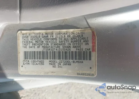 2001 Toyota Celica Gt from USA, damaged, VIN JTDDR32T410100426